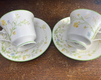 Reverie Pattern Noritake Ivory China Set of Two Cups and Saucers