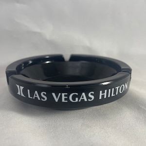 Las Vegas Hilton Hotel Casino Las Vegas  Nevada Souvenir Black Glass Ashtray