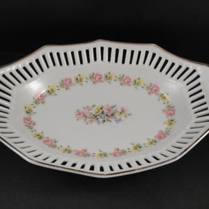 Reticulated China Bowl from Schwarzanhammer Bavaria W Germany with Hand painted Pinak and Yellow Flowers