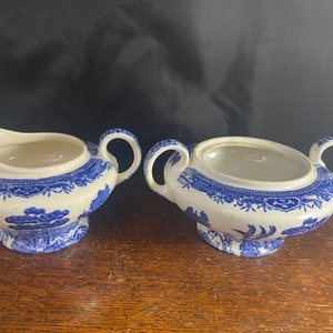 Blue Willow John Steventon Sugar and Creamer Antique Set