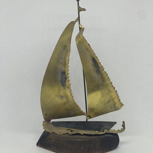 Sailboat Brass on Wooden Base