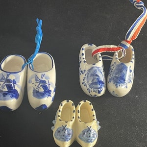 Clogs Ceramic Dutch Shoes Three Different Sizes. Holland Windmill Scene