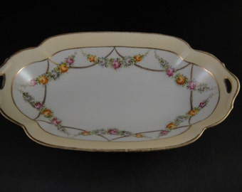 Nippon Trinket Dish Open Handles Gold Beaded Floral