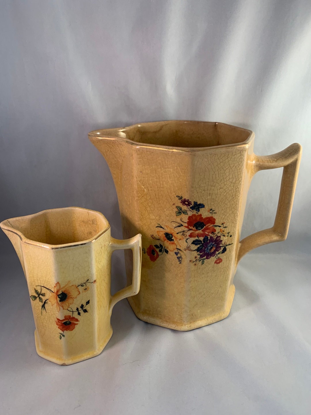 Vintage American Limoges Golden Glow Yellow Ware Pitchers Etsy