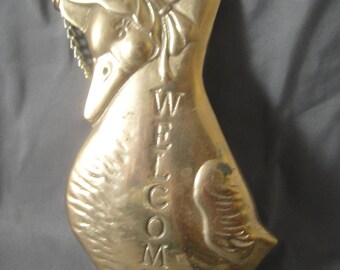 Brass Welcome Duck or Swan Plaque with Chain