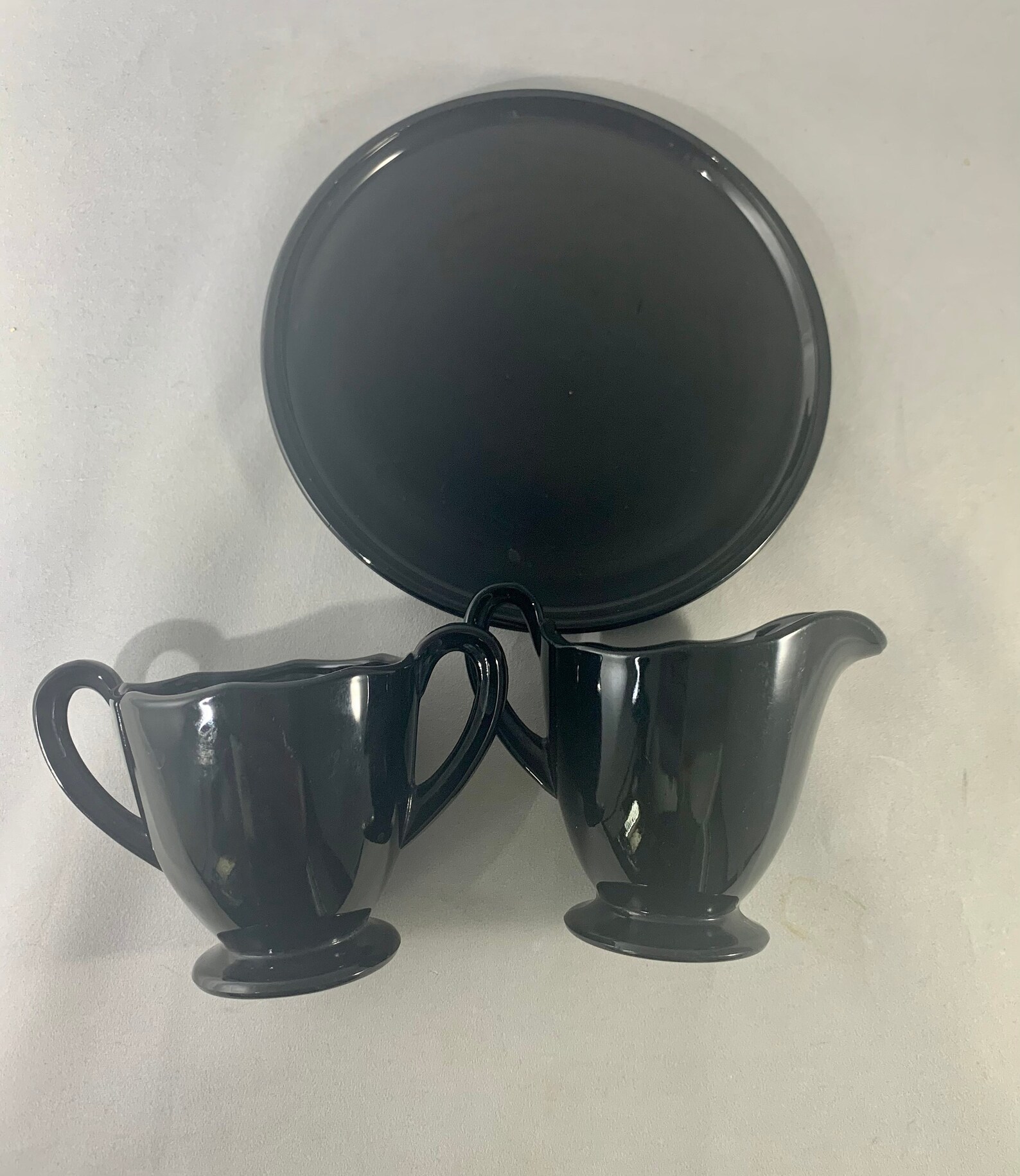 Black Glass Small Sugar Bowl Creamer and Tray Etsy UK