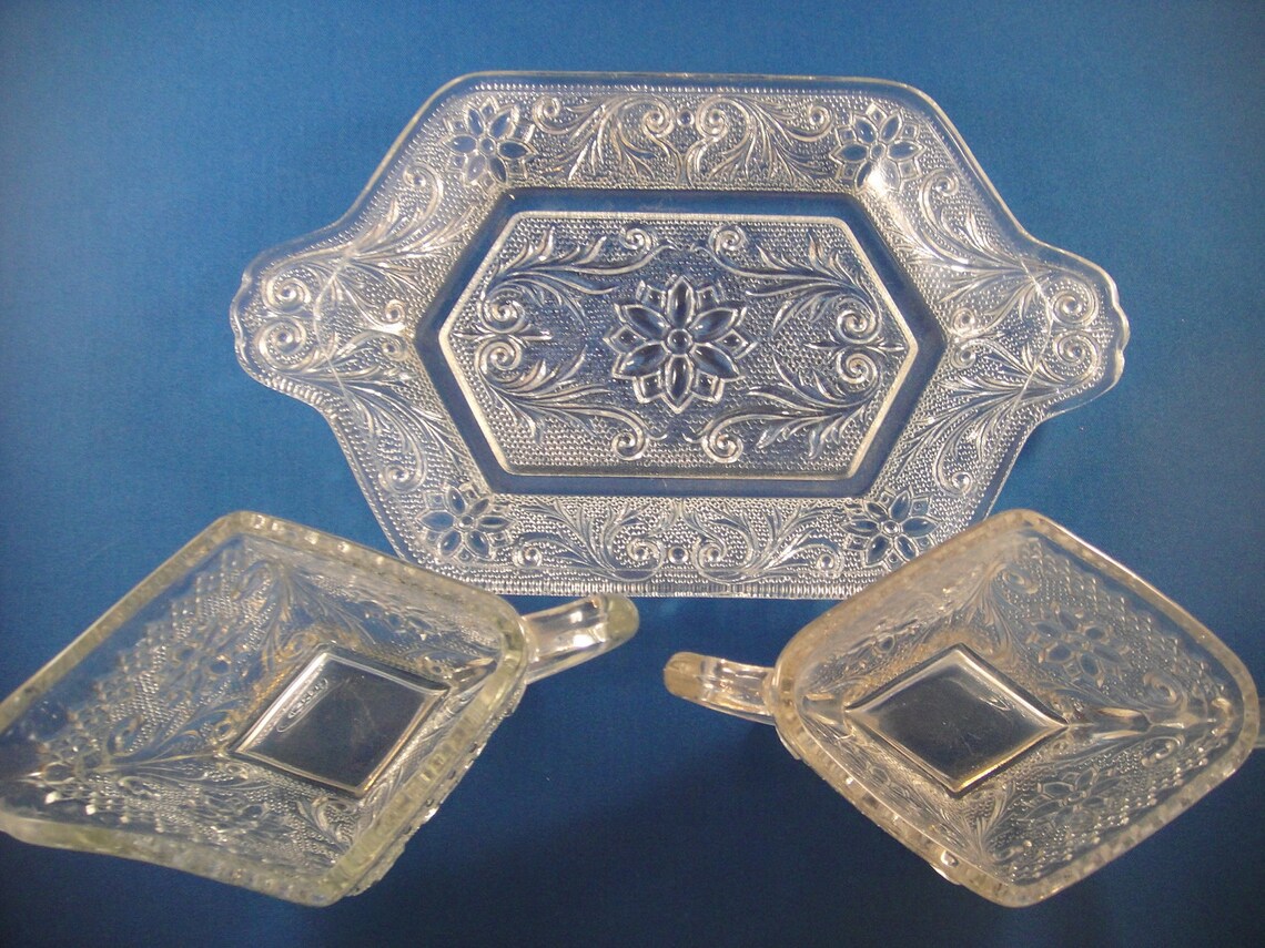 Vintage Indiana Sandwich Glass Crystal Creamer Sugar and Tray Etsy