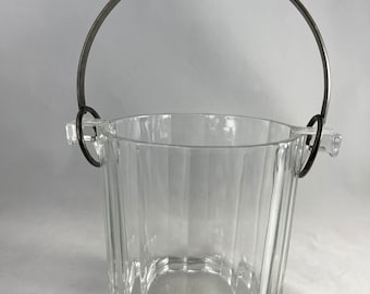 Paneled Glass Ice Bucket with Silver Colored Metal Handle