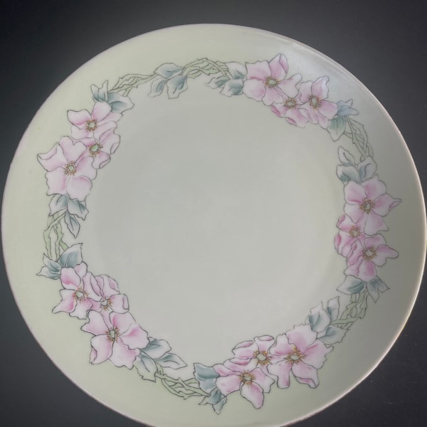 Green Plate Pink Floral Design Weimar Porcelain Germany