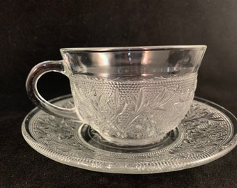 Sandwich Glass Clear Anchor Hocking Cup and Saucer
