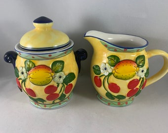 Huge Sugar Creamer Set Panware Home Essentials  Lemon and Cherry Fruit Motif