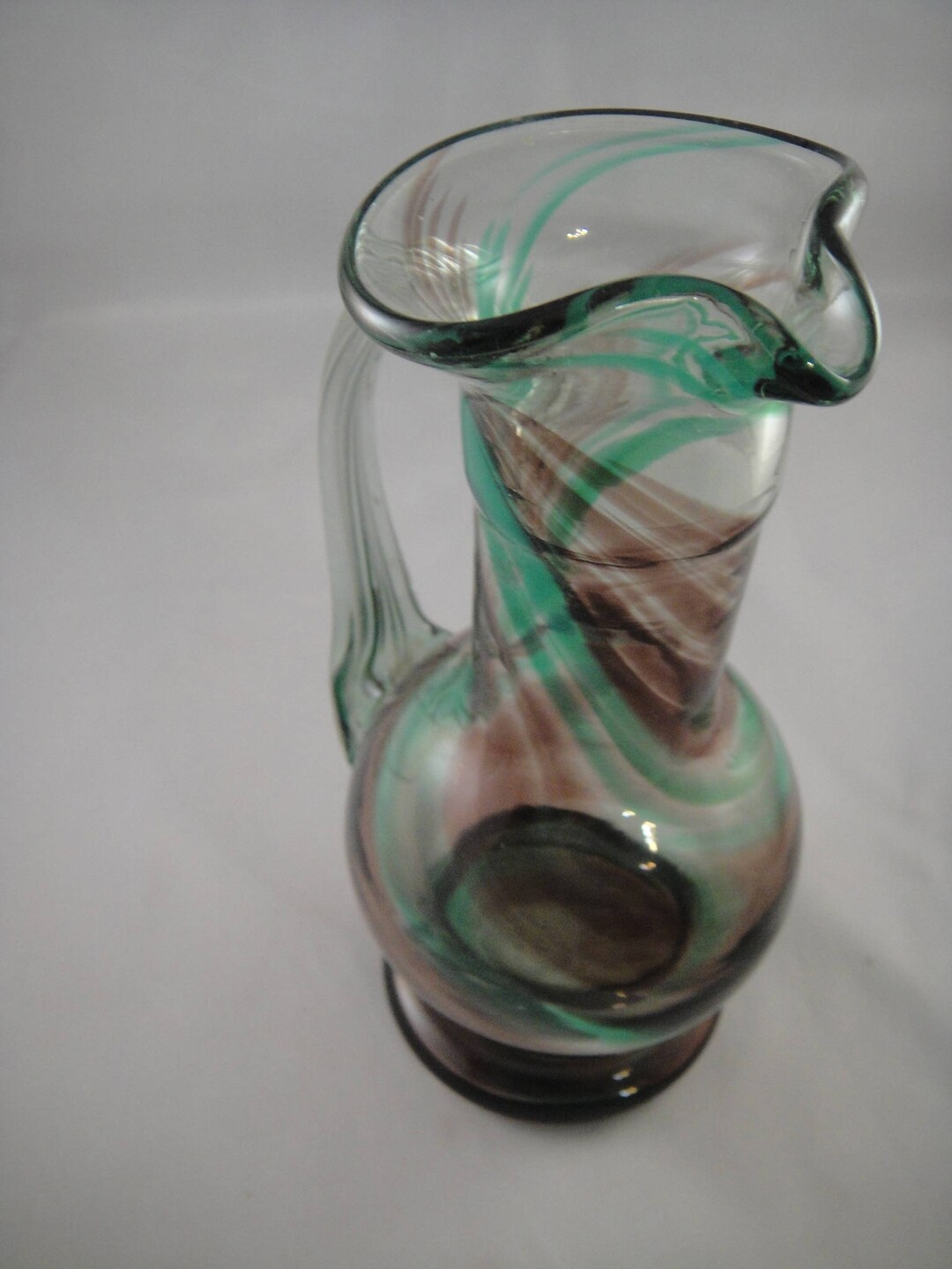 Green Blown Glass Pitcher Small Swirled Design Etsy