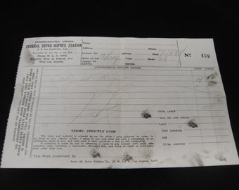 Receipt from Mechanic for 1928 Chevrolet Bearings dated 1938 Los Angeles