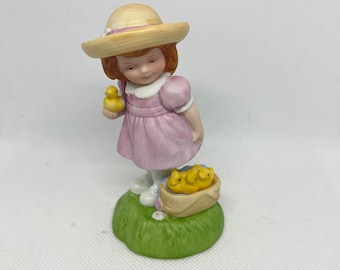 Easter Charm Girl with Basket Full of Chicks Avon Porcelain 1985