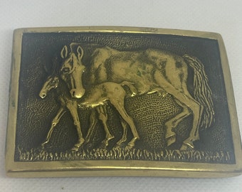 Horse and Foal Metal Belt Buckle