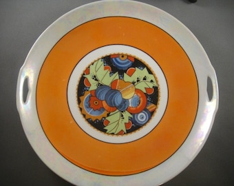 Serving Plate with Handles Orange Luster Finish German