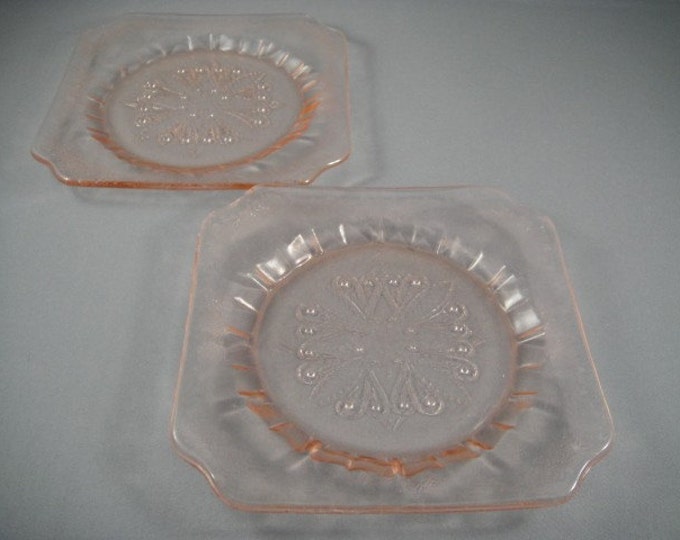 Pink Depression Glass Adam Pattern Saucers Etsy