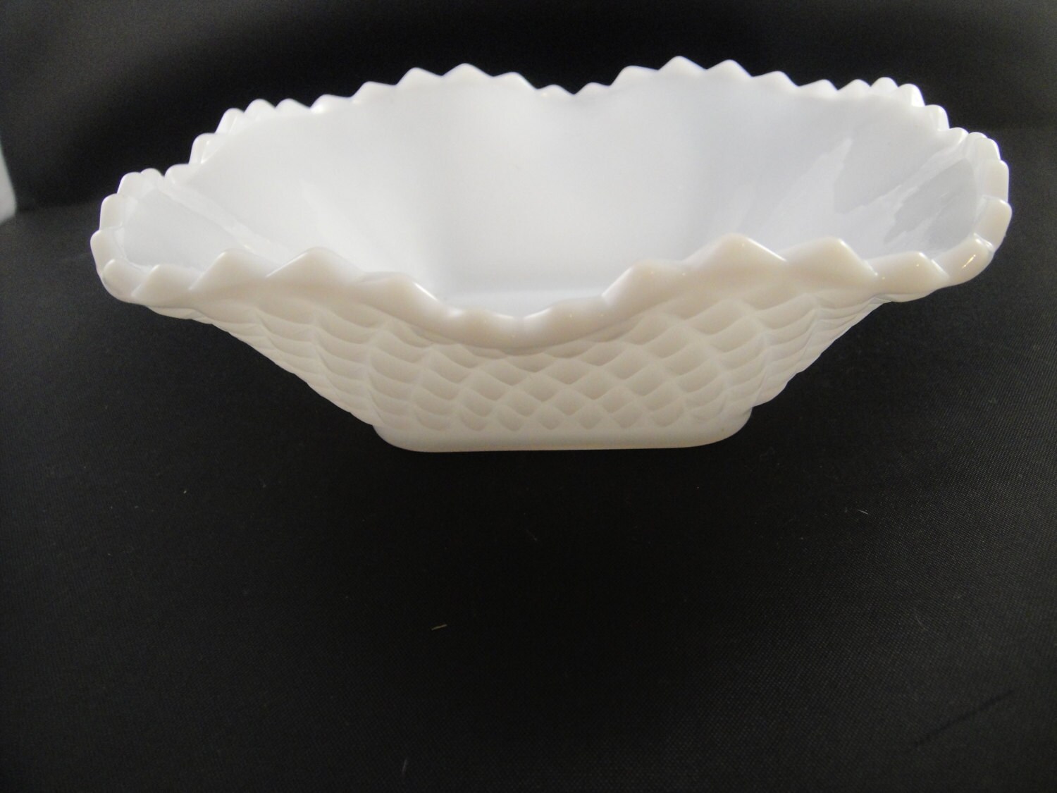 Milk Glass Bowl Diamond Cut Pattern Ruffled Edge Candy Dish Etsy