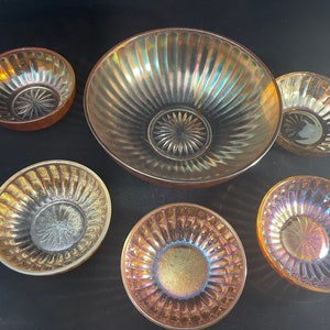 Marigold Carnival Glass Bowl Set - 1 serving 5 Berry Bowls