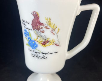 Alaska State Milk Glass Footed Mug