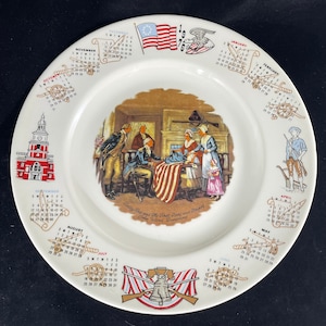 Calendar Plate 1976 Bicentennial White China Betsy Russ John Dunsmore