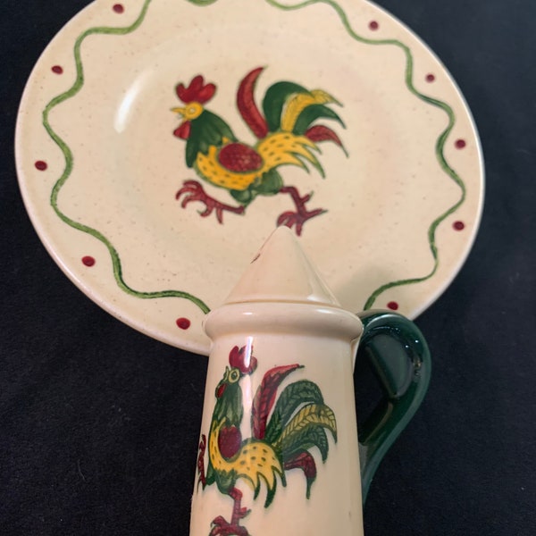 Metlox Poppytrail California Provincial Green  Rooster 1 Shaker 1 Bread and Butter Plate