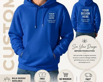 Sudadera con capucha y logotipo personalizado, sudadera con logotipo personalizado, logotipo de su empresa o marca, sudadera con logotipo delantero y trasero, camisetas de empresa con logotipo de equipo