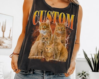 Custom Cat Photo Bootleg Shirt & Tank Top | Vintage Style Graphic Tee | Personalized Cat Photo Gift | Custom Pet Apparel