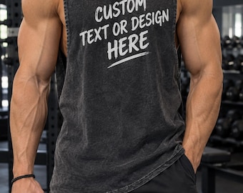 Personalized Gym Tank Top, Custom Stonewash Fitness Shirt, Vintage Washed Workout Tank, Custom Name Muscle Top