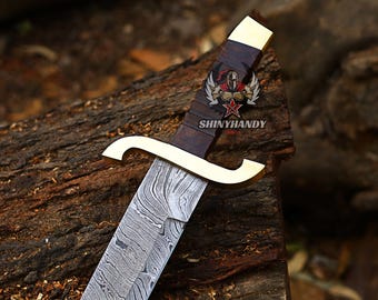 Handsmidda vikingasvärd i damaskusstål, handtag i rosenträ