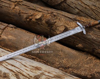 Hand Forged Personalized Damascus Steel Viking Sword, Rosewood Handle