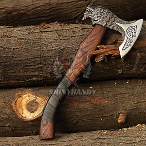 RAGNAR Viking Axe With Leather Sheath | Custom Unique Hand Forged Carbon Steel Axe Gift for Him | Decorative Camping Hatchet For Wall Décor
