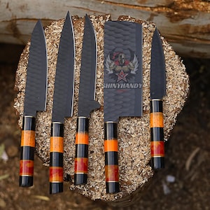 Hand Forged Carbon Steel Chef Knife Set, Kitchen Knives | Chef Knive Set, Handmade 5 Pcs Luxury Carbon Knife Gift for him, Gifts for her