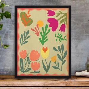 Abstract Colorful Flower Digital Poster, Modern Decor Art with Warm Tones, Instant Downloadable Print for Minimal and Boho Homes, home decor