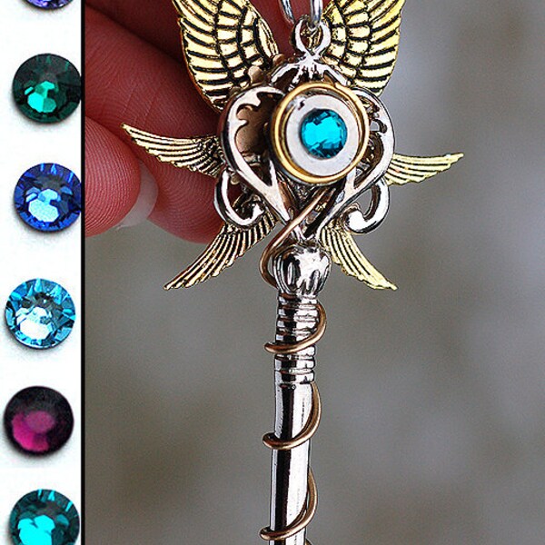 Silver and Gold Wings Key Necklace