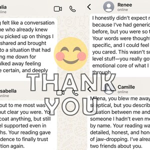May include: A screenshot of a chat with positive testimonials. The text "THANK YOU" is overlaid on the image. The chat includes messages from Talia, Renee, Isabella, and Camille, with each sharing their experiences.