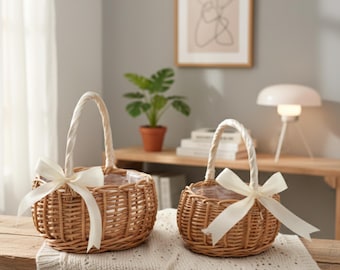 ハンドメイド☆バスケット 籐の入れ子式バスケット：蝶番付きボヘミアン風ファームハウス