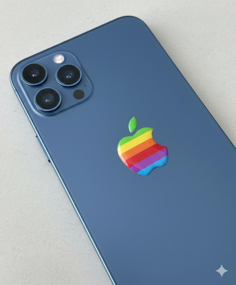 Rainbow Apple Logo 3D Domed Gel Stickers | 16x12mm Mini Tech Decals | High-Quality iPhone iPad MacBook Emblems (3-Pack)