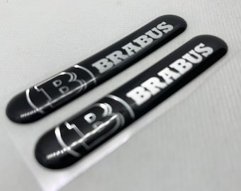 2 adesivi in gel 3D di alta qualità con il logo Brabus, dimensioni 80 x 15 mm, colore nero argento