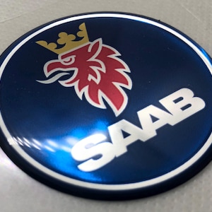 SAAB Logo 3D Domed Gel Stickers (2-Pack) | 30mm Silver & Black Decals | High-Quality Automotive Emblem