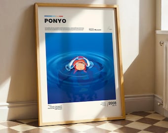 Ponyo filmposter, Studio Ghibli Art Print, anime muur decor, Japanse animatie illustratie, Hayao Miyazaki, fantasy cartoon kunst