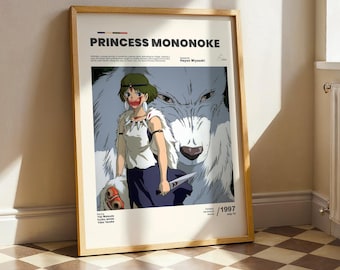 Póster de la película La princesa Mononoke, lámina de arte anime de Hayao Miyazaki, decoración de pared de fantasía