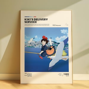Kiki&#39;s Delivery Service Poster, Studio Ghibli Art Print, Anime Wall Decor, Japanese Animation, Hayao Miyazaki, Fantasy Illustration