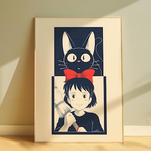 Kiki&#39;s Delivery Service Poster, Studio Ghibli Anime Art Print, Hayao Miyazaki Wall Decor, Japanese Animation Illustration, Fantasy Artwork
