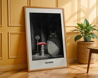 My Neighbor Totoro Poster, Studio Ghibli Anime Art Print, Hayao Miyazaki Wall Decor, Japanese Animation Illustration, Whimsical Artwork