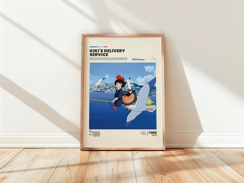 Póster de Kiki, la aprendiz de bruja – Lámina de arte anime vintage de Kiki, la aprendiz de bruja, decoración de Hayao Miyazaki, regalo para fans de Studio Ghibli imagen 6