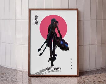 Arcane Jinx Wall Art Print – League of Legends Anime Poster, Gamer Room Decor, Arcane Inspired Artwork