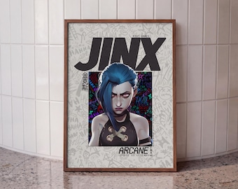 Jinx Poster, League of Legends Wall Art, Anime Decor, Arcane Print, Gamer Room, Arcane Poster