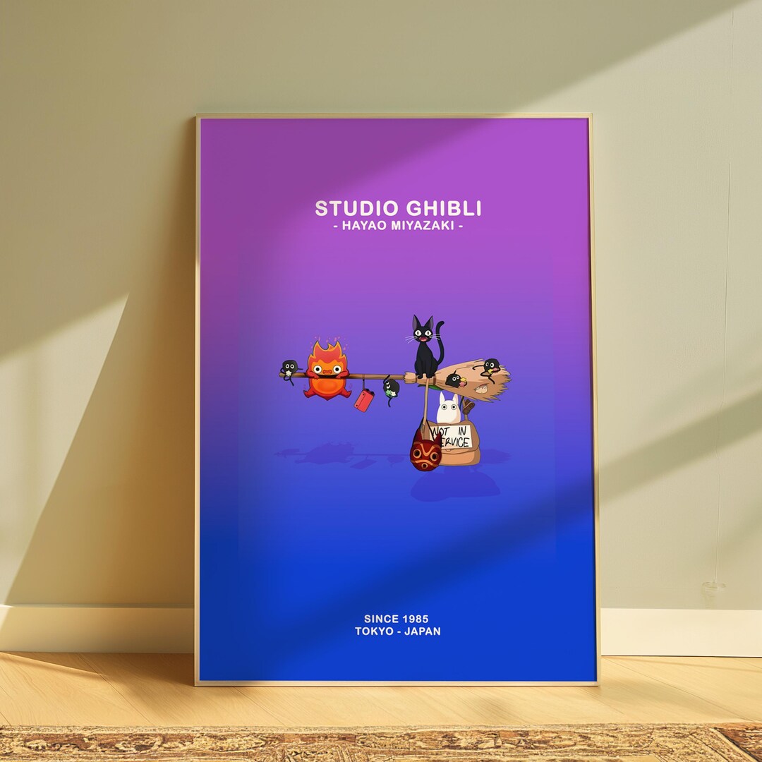 Studio Ghibli Anime Poster, Hayao Miyazaki Film Art Print Featuring ...