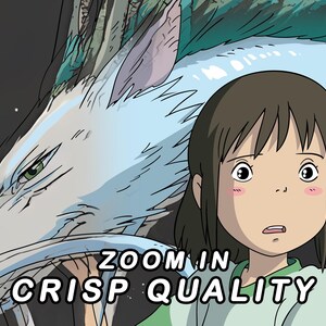 May include: An anime-style illustration showing a young girl with brown hair and a concerned look, next to a large, white dragon. The text "ZOOM IN CRISP QUALITY" is at the bottom.